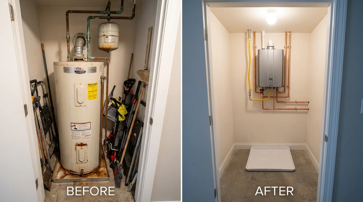 Tank water heater versus wall-mounted tankless unit comparison for Harrison, ME homeowners